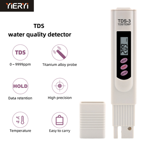 Yieryi TDS-3 Digital Tds Meter Water Quality Purity Tester 0-9999ppm for Aquarium,Drink Water,Pool,Spa,Gardening 10pcs ► Photo 1/6