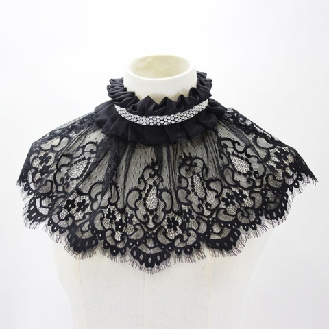 Women Hollow Out Embroidered Floral Lace Wedding Shawl Bolero Ruffle Pleated High Neck Fake Collar Pearl Bridal Shrug Detachable ► Photo 1/6