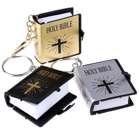 1Pc Mini English Holy Bible Keychain Religious Christian Jesus Cross Key Ring 4*3.4*1.1cm ► Photo 1/6