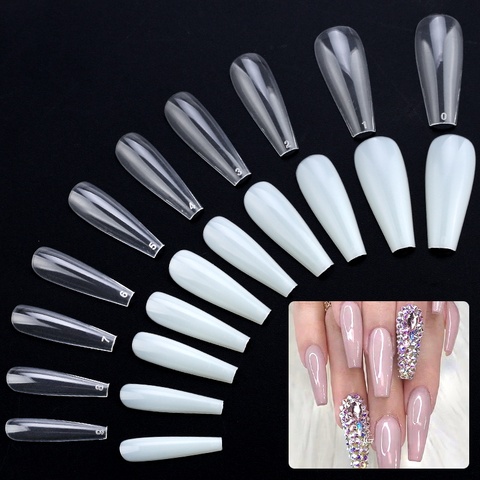 600pcs/bag Long Coffin Stiletto Fake Nails ABS New Design Ballerina Nail Art Tips Clear/Natural Fake Nails Tips ► Photo 1/6