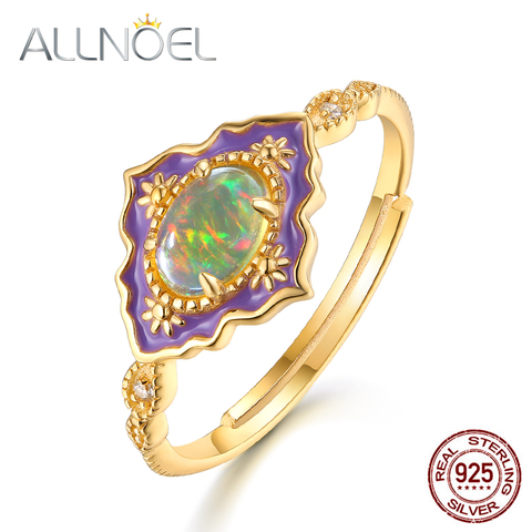 ALLNOEL Solid 925 Sterling Silver Rings For Women Natural Opal Purple Enamel Adjustable Ring Real Gold Engagement Luxury Jewelry ► Photo 1/6