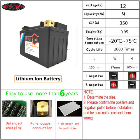 KP9-BS 12V 9Ah Motorcycle LiFePO4 Start Battery Lithium ion Motorbike Battery CCA 350A For  ATVs Jet Ski's Snowmobiles YTX9-BS ► Photo 1/6