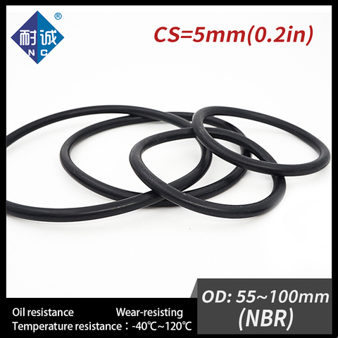 5PCS/lot Rubber Black NBR CS5mm OD55/60/65/70/75/80/85/90/95/100mm O Ring Gasket Oil resistant waterproof ► Photo 1/6