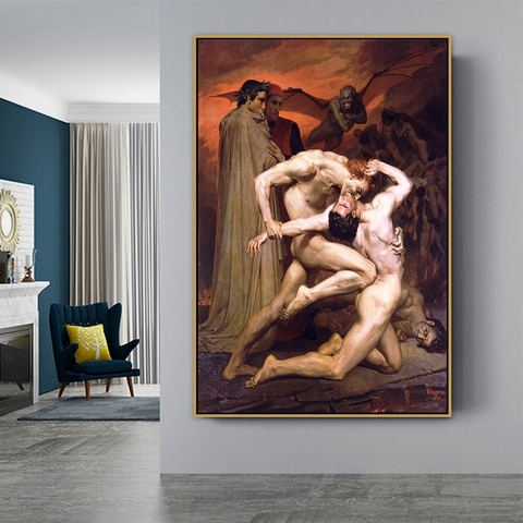 William Adolphe Old Famous Master Artist Dante and Virgil in Hell Canvas Painting Poster and Print for Room Decor Wall Art ► Photo 1/1