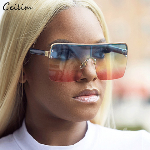 2022 New Trendy Oversized Gradient Sunglasses for Women Fashion One Piece Flat Top Square Sun Glasses Vintage Female Shades ► Photo 1/6