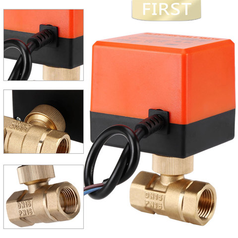 DN15 / DN20 / DN25 AC 220V 2 way 3-wire motorized ball valve brass electric valve for water control with actuator cable ► Photo 1/6