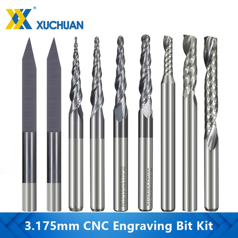 Milling Cutter 10pcs 3.175mm Shank Solid Carbide Engraving Bits CNC Router Bits for Carving Carbide End Mill ► Photo 1/6