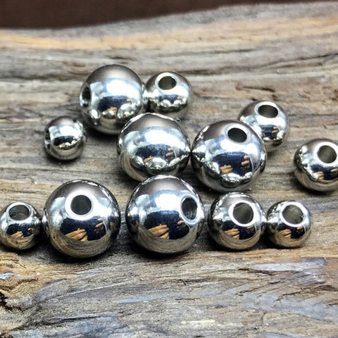 Silver Color Round Solid Stainless steel Metal 4mm 5mm 6mm 8mm 10mm 12mm Loose Spacer Crafts Beads for Jewelry Making DIY ► Photo 1/5