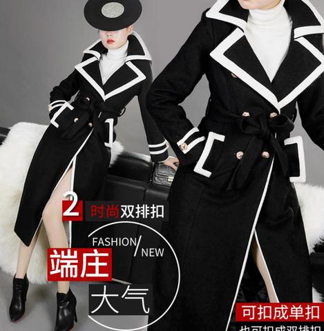 X-long woolen blends jacket female winter temperament long  waist over the knee Hepburn double breasted wool fabric jacket F372 ► Photo 1/6