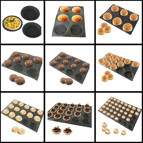 Glass Fiber Silicone Round Bread Mold Various Hamburger Cookie Mould Non Stick Black Perforated Bun Pan Kitchen Baking Tools ► Photo 1/6