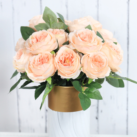 Peony Roses Artificial Silk Fake Flowers White Bridal Wedding Bouquet Home Decor 
