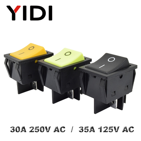 Heavy Duty KCD4-201 Rocker Switch no light 30A 250VAC ON OFF DPDT Switch Double pole single throw Green Yellow Black Switch ► Photo 1/6