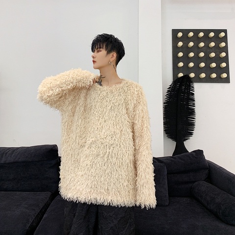 Men Autumn Winter Knitted Hair Tassel Loose Casual Pullover Sweater Male Women Streetwear Hip Hop Stage Lovers Sweater ► Photo 1/6