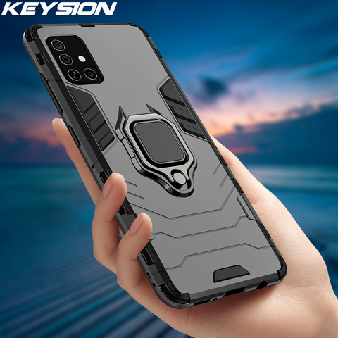 KEYSION Shockproof Armor Case for Samsung M31S M51 Ring Stand Bumper Silicone + PC Phone Back Cover for Galaxy M31 M21 M11 M01 ► Photo 1/6