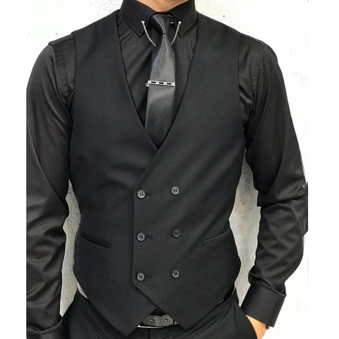 Black Formal Men Vest with Double Breasted V Neck One Piece Male Suit Waistcoat Custom Wedding Tuxedo Waist Coat New Fashion ► Photo 1/1