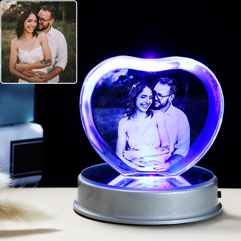 Customized K9 Crystal Photo Frame LED Base Laser Engraved Picture Home Decoration Personalized Wedding Photo Frame ► Photo 1/6