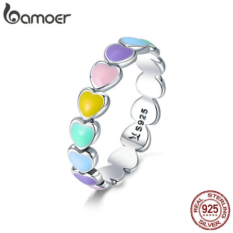 [Coupon $15 OFF $3] BAMOER Authentic 925 Sterling Silver Stackable Rainbow Heart Finger Rings for Women Wedding Anel SCR444 ► Photo 1/6