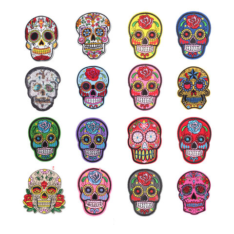 Skull Embroidery Patches Iron On Patch For Clothing DIY Stickers Sew On Clothes Denim Jacket Backpack Handbag Badges F ► Photo 1/6