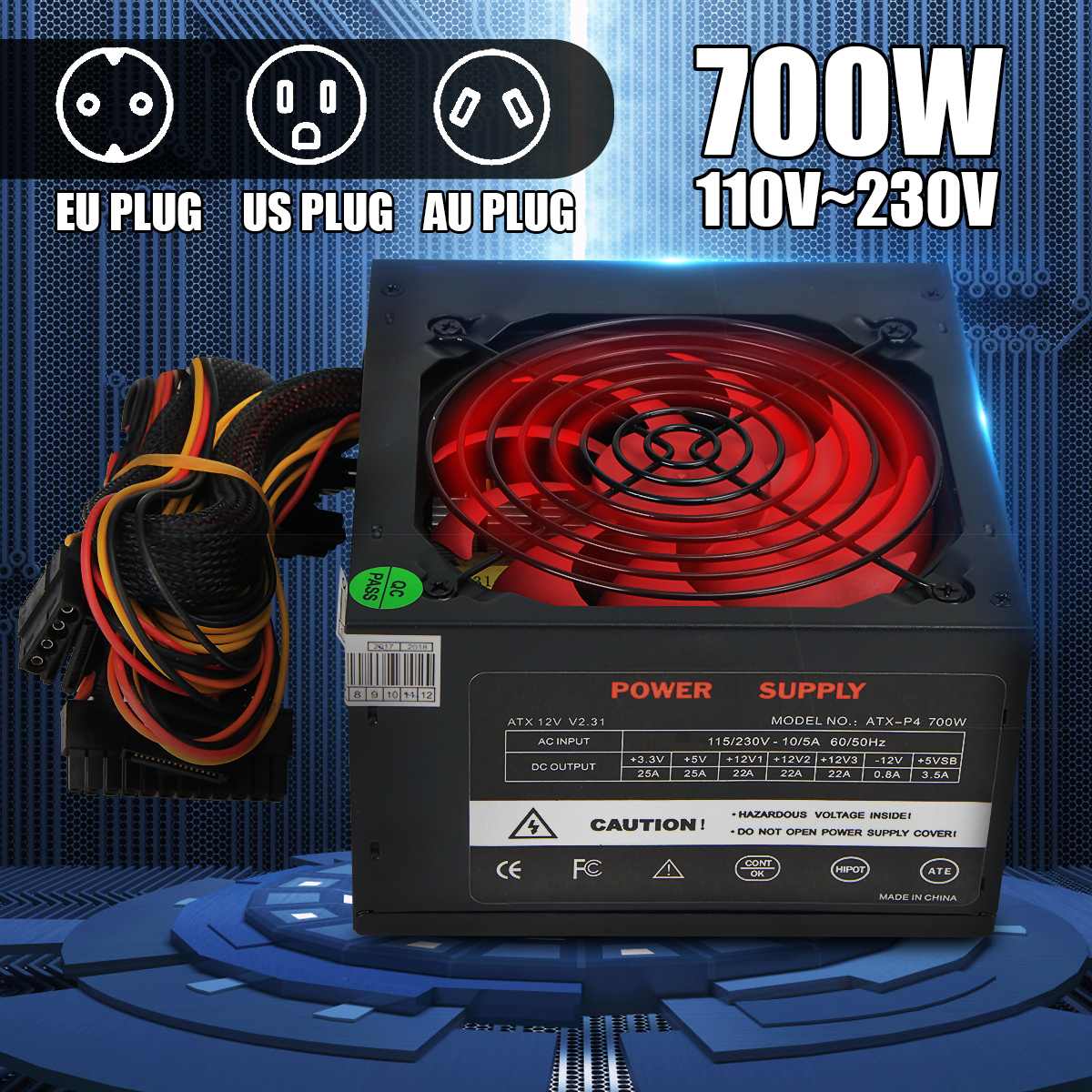 700W PCI SATA ATX 12V Gaming PC Power Supply 24Pin / Molex /Sata 12CM Fan New Computer Power Supply For BTC ► Photo 1/6