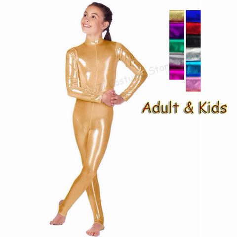 Adult Kids Long Sleeve Metallic Gymnastics Leotard Shiny Ballet Dance Bodysuit Unitard Girls Women Stage Dance Wear Suit ► Photo 1/6