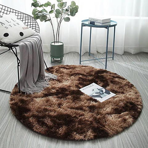 Fluffy Round Carpet Tie Dyeing Brown Carpets for Living Room Faux Fur Area Rug Kids Long Plush Bedroom Water Absorption Mats ► Photo 1/6