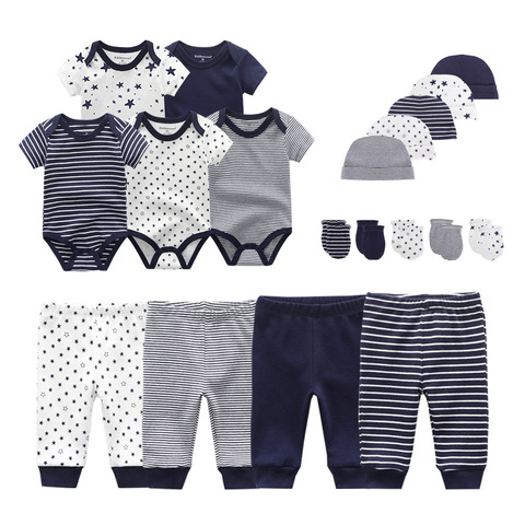 2022 Solid Unisex New Born Baby Boy Clothes Bodysuits+Pants+Hats+Gloves Baby Girl Clothes Cotton Clothing Sets Roupa de bebe ► Photo 1/4
