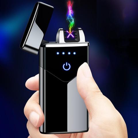 USB Thunder Lighter High Power MIni Windproof Dual Arc Lighter Flameless Rechargeable Electric Lighters Candle with LED Display ► Photo 1/6