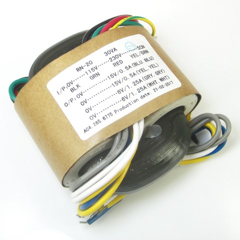 R Type Power Transformer 30W Dual 15V+dual 6V Audio Transformer Copper Wire 115V-230V ► Photo 1/4