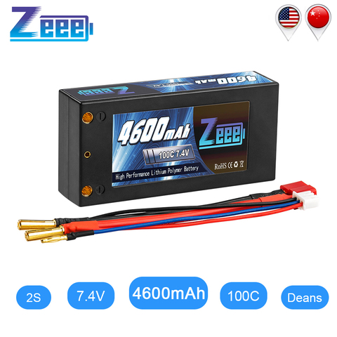 Zeee 2S Shorty Lipo 7.4V 4600mAh 100C Battery RC Lipo Battery with 4mm Bullet Deans Ultra Plug Connector for Car Truck Boat ► Photo 1/6