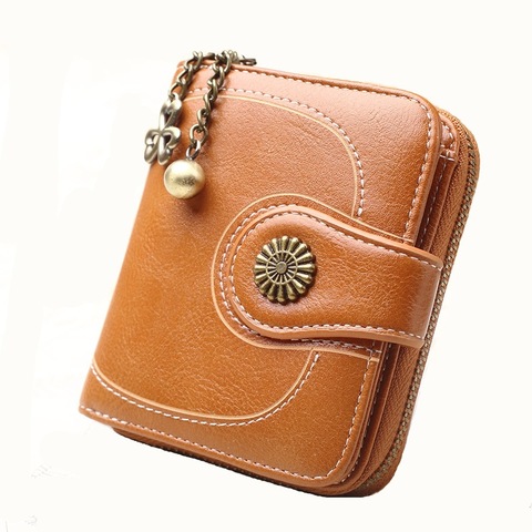 Women Vintage Wallets Greased Leather Flower Ladies Zipper Coin Purse Female Small Clutch Money Bag Credit Card Holder Wallet ► Photo 1/6
