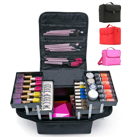Make up bag hand-held large capacity multi-layer manicure hairdressing embroidery tool kit cosmetics storage case toiletry bag ► Photo 1/6