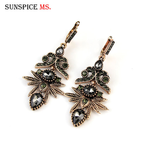 Sunspicems Vintage Turkish Gray Crystal Drop Earring for Women Retro Gold Color Bohemia Wedding Party Jewelry Christmas Gift ► Photo 1/6