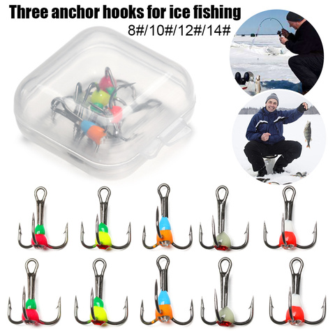 5Pcs/Box 8# 10# 12# 14# Colorful High Carbon Steel Baits Sharp Three-jaw Hook Lures Winter Outdoor Camping Ice Fishing Tackle ► Photo 1/6