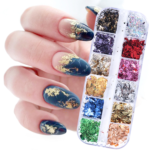 12 Color Gold Foils Gorgeous Nails Glitter Aluminum Flakes Paillette Chip Nail Design Shinny New Year Nail Art Decoration GL950 ► Photo 1/6