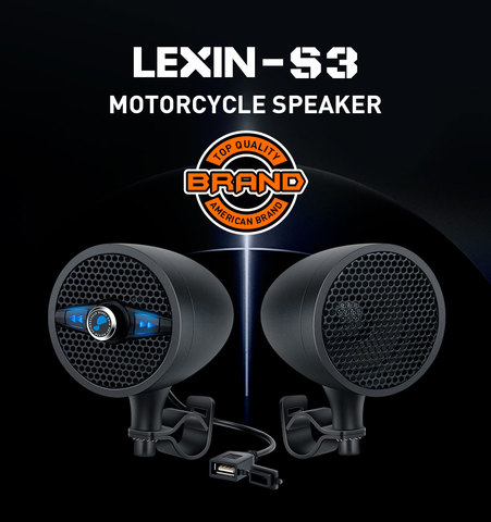 Lexin 2022 S3 50W  Bluetooth Speakers for Motorcycle Audio Music System Metal Black Waterproof Music Speakers  with FM Radio BT ► Photo 1/6