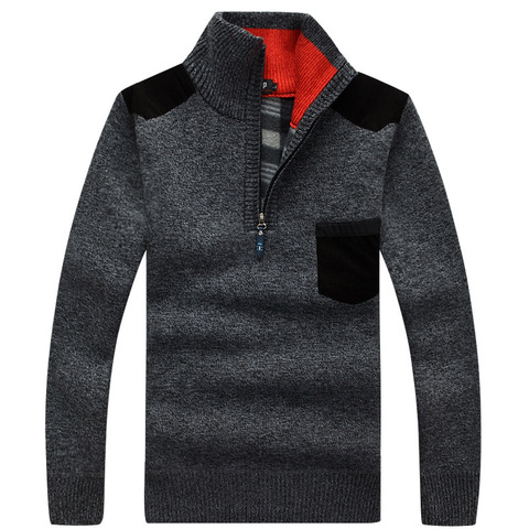 Winter Men's Turtleneck Sweater Half Zip Fleece Knitted Wool Pullover Long Sleeve Pocket Casual Male Thick Clothing for Autumn ► Photo 1/5