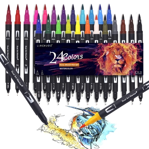 24 Colors Watercolor Pens Drawing Painting FineLiner Dual Tip Brush Art Markers Pen For Drawing Painting Calligraphy Art Supplie ► Photo 1/1