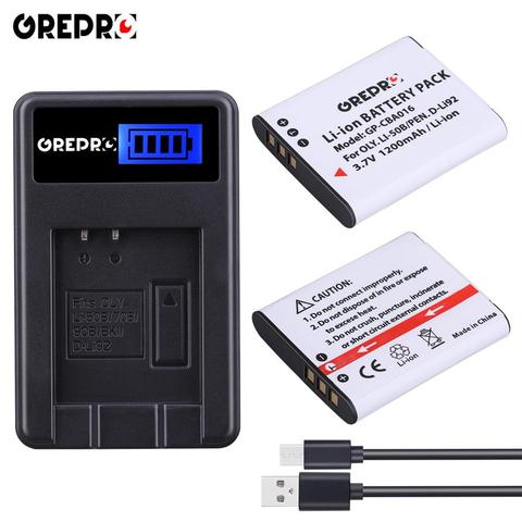 2X 1200mAh Li-50B D-Li92 Li50B Li 50B Battery + LCD USB Charger for Olympus MJU Stylus 1010 1020 1030SW 9000 SH21SH25 SP720UZ ► Photo 1/6