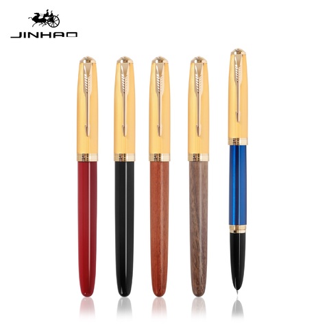 Jinhao 85 Reto Pro Fountain Pen Wood / Copper Material Gold Arrow Clip Extra Fine Nib Office Signature School Writing A6214 ► Photo 1/6