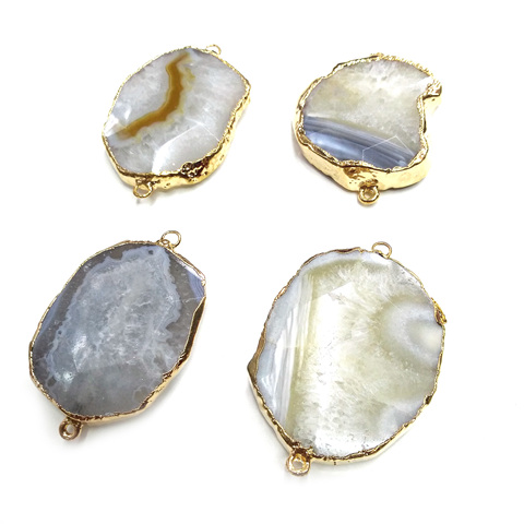 Natural Stone slice Agates Pendants Double hole connector for Jewelry Making DIY Necklaces Accessorie Size 38x40mm-40x55mm ► Photo 1/4