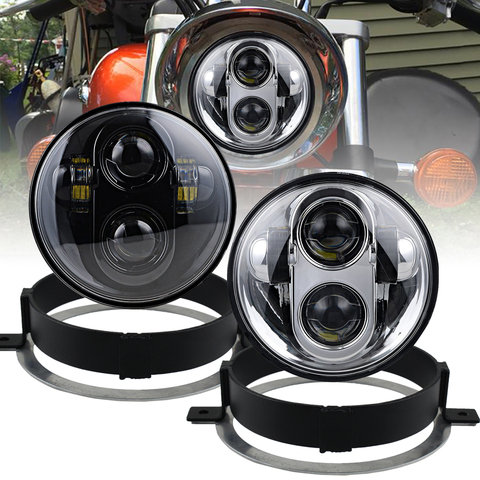 For Honda 2002-2008 VTX 1800, VTX 1300 5.75 inch LED motorcycle High Low Beam headlight with Headlight Kit Bracket ► Photo 1/6