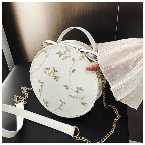 Hot Sale Sweet Lace Round Handbags High Quality PU Leather Women Crossbody Bags for Women 2022 Small Fresh Flower Chain Shoulder ► Photo 1/6