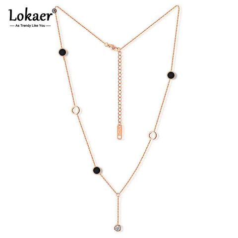 Lokaer Trendy Rose Gold Color Round Circle Tassel Necklace Stainless Steel Cubic Zirconia Chains Necklace Jewelry Collar LGX1280 ► Photo 1/5