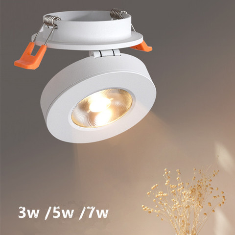 Dimmable 3W/5W/7W slimLED embedded ceiling down lamp Foldable and 360degree rotatable built in COB Spot light Recessed Downlight ► Photo 1/5