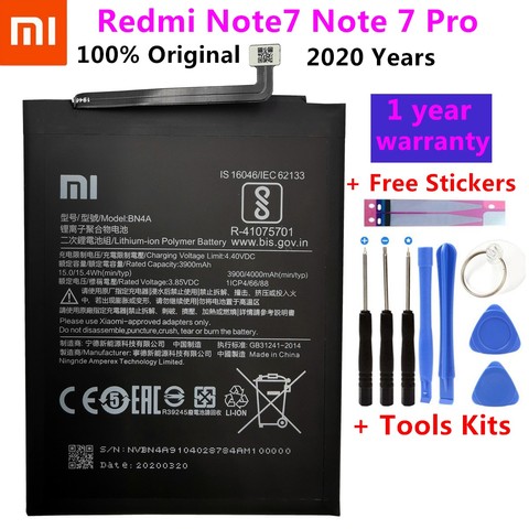 100% Original Replacement Battery For Xiaomi Redmi Note7 Note 7 Pro M1901F7C BN4A Genuine Phone Battery 4000mAh+ Free Tools ► Photo 1/5