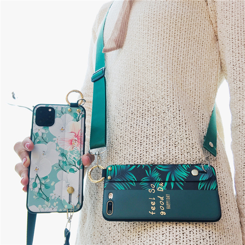 A51 A71 A31 Case Crossbody Leaf Flower Soft Wristband Holder Cover for Samsung S20+ Note 10 Lite A41 A50 A70 A30 S8 S9 S10 S20 ► Photo 1/6