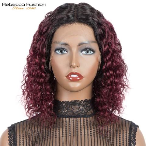 Rebecca Water Wave Bob Lace Wig Kinky Curly Middle Part Lace Front Human Hair Wigs Jerry Curl Short Bob Wig Natural Hairline ► Photo 1/6