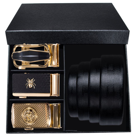 DiBanGu Famous Brand Box Belt Men Gift High Quality Cowhide Genuine Leather Men's Belt Fashion Gold Buckle Design Belt Automatic ► Photo 1/6