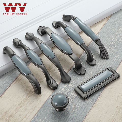 WV Blue Gray Ceramic Cabinet Furniture Hardles Wardrob Handle Door Knosb Cabinet Pulls Mediterranean Style Cabinet Door Hardware ► Photo 1/6