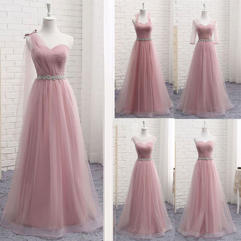 Hot V Neck Bridesmaid Dresses long for Women Elegant 2022 A Line Sparkly Tulle Pink Party Dress for Wedding Party Plus Size ► Photo 1/6